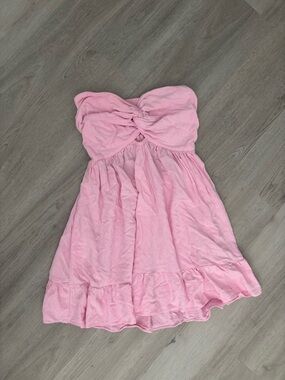 Pink Strapless Twist-Front Girls Dress